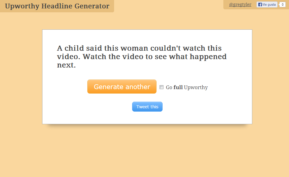 Screenshot of Upworthy Headline Generator